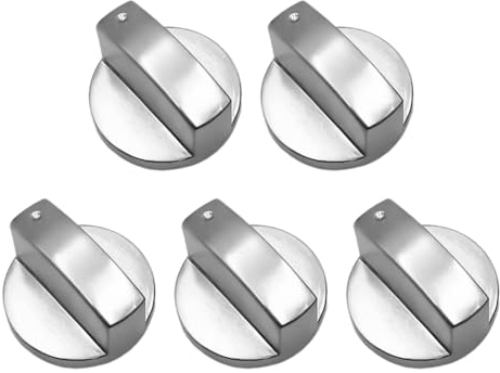 KRYMSON Lot de 5 boutons de cuisinière à gaz, 6 mm, argentés, boutons de rechange universels, pour cuisinière, four (argenté)