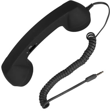 Retro Telefonhörer für Mobiltelefone, Anrufannahme, Wahlwiederholung, Ablehnen, Ausschalten, Lautstärkeregelung, Strahlungssicher, HD, Einfach zu Bedienen mit 3,5 Mm/USB C (Black)