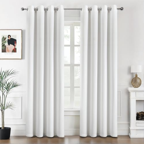 MIULEE Gardinen Weiß 2er Set 140X245 cm, Fenster Vorhänge Blickdicht zum Verdunkeln von Räumen, Schöner Fenstergardinen für Deko Schlafzimmer Wohnzimmer, Übergardinen Weiss Ösenvorhang