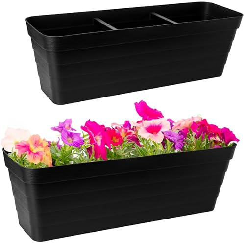 SUSTANIA 2er Set Balkonkasten, Bewässerungssystem, Pflanzkasten für Balkon, Schwarz, 60cm