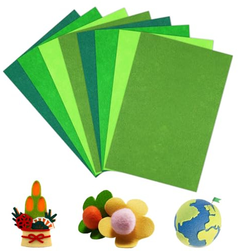Deepton Fieltro rígido, fieltro de 2 mm de grosor, 8 piezas de fieltro, 20 x 30 cm de fieltro para manualidades, 4 colores para manualidades, costura, proyectos de bricolaje (verde claro, verde, verde