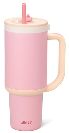 Ello Oasis 40 oz Tumbler with Handle & Retracting Straw | Reusable Insulated Stainless Steel Cup 100% Leakproof, Gifts for Teens Women Men | Keeps cold for 20 Hours, Cup Holder Friendly, Sunrise Glow