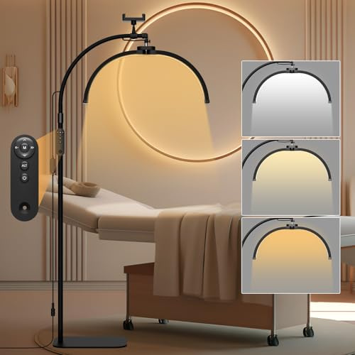 Lmaqfum Half Moon Lampe, Faltbare Kosmetik Lampe mit Telefonhalterung & 360° Drehung, 3 Farbtemperaturen & 5 Helligkeiten, für Wimpernverlängerungen, Tattoo, Hautpflege, Nail Tech, Schwarz