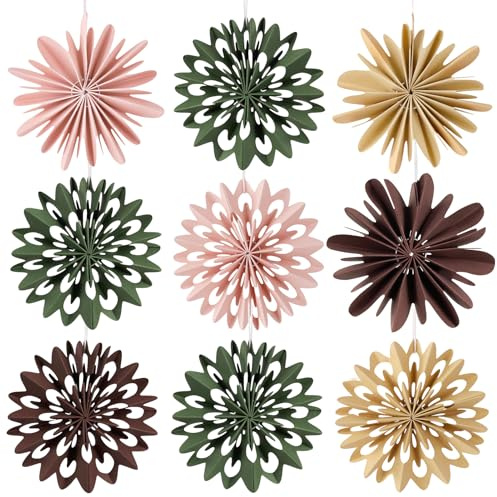 EASY JOY 9 Stück Weihnachten Deko, 3D Mini Weihnachten Papier Fächer Ornamente,Pappsterne, Christbaumschmuck, Skandinavische Weihnachtsdeko für Weihnachtsbaum und Tischdeko,Weihnachtsfeier