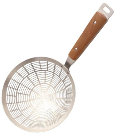 YWJLQH Espumadera de Cocina con Filtro Grande Y Mango de Madera Antiadherente Ideal para Freír Cocinar Y Escurrir Alimentos como Pasta O Legumbres, Grande, Individual