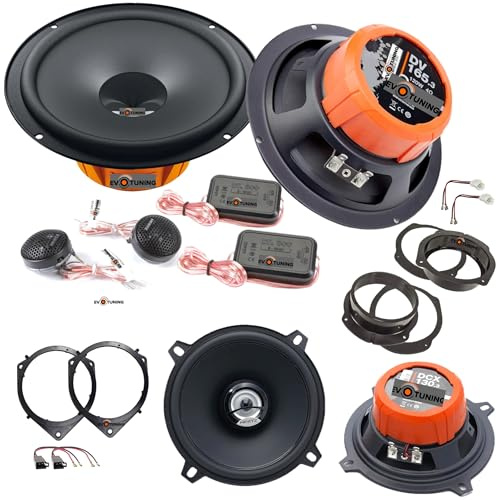 EvoTuning Kit 6 Casse Altoparlanti per Fiat Bravo dal 2007 Anteriori e Posteriori compatibile con Hertz DSK165.3+DCX130.3 Set 2 Woofer 2 Tweeter 2 Coassiali 4 Anelli 4 Cavi (No Plug and Play)
