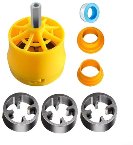 PVC-Rohreinfädler-Set mit 1/2 Zoll, 3/4 Zoll und 1 Zoll Schneideisen für Kunststoff-Wasserrohre für – inklusive Rohband für professionelle Sanitäranwendungen