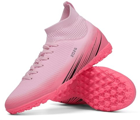 Biayvisas Soccer Cleats for Mens Womens Turf Soccer Shoes Indoor Footall Cleats High Ankle TF AG FG Football Boots Wide Training Sneaker (USW_2501 Fen TF_38)