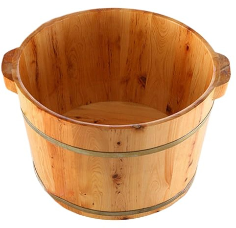 Bacino per piedi 14x8 pollici in legno di cedro che trattiene il calore pediluvio con cerchio in acciaio a tenuta resistente per alleviare la fatica dei piedi vasca da bagno