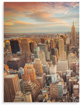 Puzzle 1000 Elemente，New York City mit Empire State Building und Skyline von Manhattan im Sonnenuntergang，für Erwachsene und Kinder ab 14 Jahren（75x50cm）-AQ42