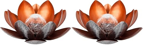 Dehner Solarleuchte Lotus, Ø 27.5 cm, Höhe 12 cm, Metall, silber/rot (Packung mit 2)
