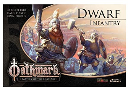 Oathmark - Dwarf Miniaturen: 28 mm, Kunststoff, Unlackiert, Montage erforderlich, 30 Zwerg-Infanterie, Verschiedene Waffenoptionen, Standardträger-Option und Offizier-Option, 12+