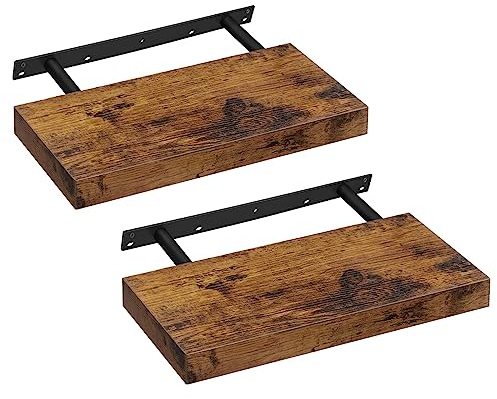 VASAGLE Wandregal, 2er Set, Schweberegal, Regalbrett, 20 x 40 x 3,8 cm, Wandboard für Bilderrahmen, Deko, Regal für Wohnzimmer, Arbeitszimmer, Küche, vintagebraun LWS24BX-2