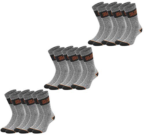 Black+Decker unisex män kvinnor arbetssockor Essential Work Crew strumpor 9-pack svart grå melange 39-42 43-46 47-49 bomull