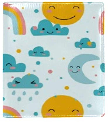 Happy Cloud dehnbarer Bucheinband, passend für die meisten Hardcover-Lehrbücher bis zu 22,1 x 16 cm, selbstklebender Stoff, Schulbuchschutz, waschbar und wiederverwendbar