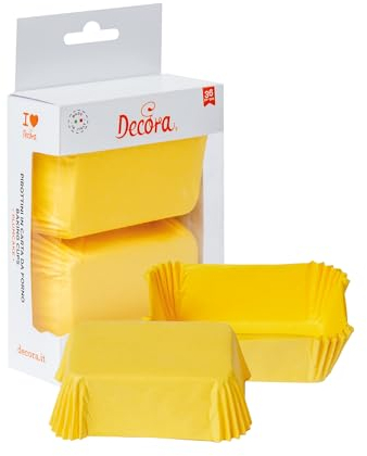 Decora, 0339884 Confezione da 20 Pirottini Plum Cake da 80 X 50 X 32 mm, per Cuocere, Presentare e Regalare PlumCake, Resistente fino a 220°, Made in Italy, Colore Giallo