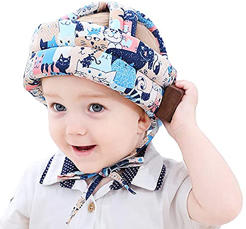 Bébé Casque de Protection Antichoc Casques de Sécurité pour Bébé Chapeau de Sécurité Domestique Tête de protection Chapeau de coton Réglable pour Enfant Sécurité à Ramper et Marcher, Chat,0-3 ans