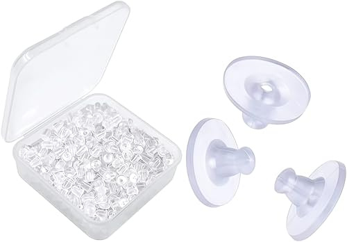 Loopunk 200 Stück Verschlüsse für Ohrringe, Kugelohrringe, Ohrstecker, Silikon, transparent, Gummi, Bullet Clutch Earring Safety Backs, Gummi