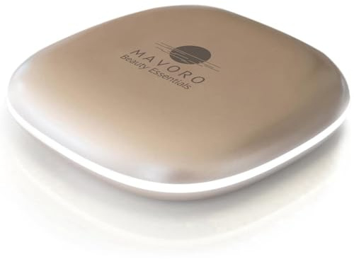 Mavoro Specchio trucco da viaggio LED | Ingrandimento 1x/10x | Ricaricabile USB-C | Specchio compatto portatile per borsa & pochette, sensore touch (Champagne Gold)