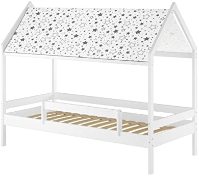 Erst-Holz®Weißes Himmelbett m Himmel u Fallschutz Kinderbett Hausbett 90x200 Massivholz Einzelbett weiteres Zubehör wählbar V-60.58-09W Rollrost inkl.