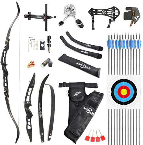 SHARROW Bogenschießen Takedown Recurve Bogen und Pfeile Set ILF Wurfarme und Bogen Riser 20-40lbs Jagdbogen Aluminium Rechte Hand Recurvebogen Erwachsene Sportbogen (36LBS, Schwarz)