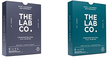 The Lab Co. Laundry Detergent Strips Sheets Eco Ultra-Concentrated Non-Bio Relaxing Fragrance Cotton & Jasmine for Hand and Machine Washing up to 64 Loads & Laundry Detergent Strips Sheets, White