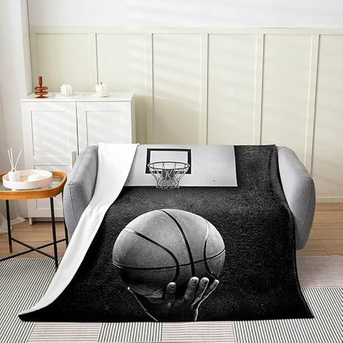 FIBITA Kuscheldecke 3D Basketball Flanell Fleecedecke 150x200 Sport Wohndecke Schwarz Sofadecke Couchdecke Tagesdecke Flauschig Weiche Mikrofaser, für Bett & Sofa