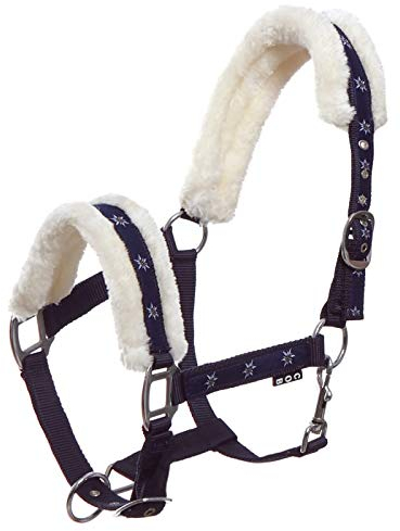 Start Pferdehalfter, Halfter für Pferde, Halfter Cob mit Kunstfell, Halfter Pferd, Halfter mit Fell Schwarz, Pferde Halfter Warmblut, Vollblut, Pony Halfter (Dunkelblau, Full (Warmblut))