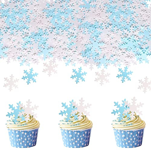 Catelves Snöflinga tårtdekoration jul ätbar, 50 stycken frost dekoration, födelsedag tårta topp, snöflingor dekorativ tårta, våffelpapper cupcake topper