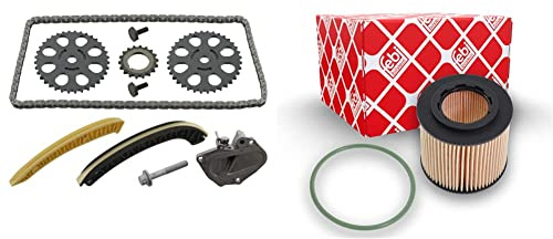 febi bilstein 30607 Steuerkettensatz für Nockenwelle, mit Gleitschienen und Kettenspanner, 1 Stück & febi bilstein 23468 Ölfilter mit Dichtring, 1 Stück