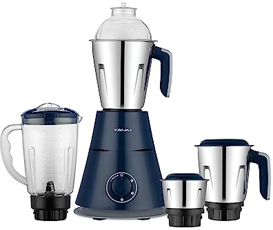 Bajaj Ninja Series Trinity Mixer Grinder - 750W Titan Motor, 4 Jars (3 Stainless Steel, 1 Juicer), Duracut Blades, Floating Base Design, 5-Yr Warranty - Royal Blue
