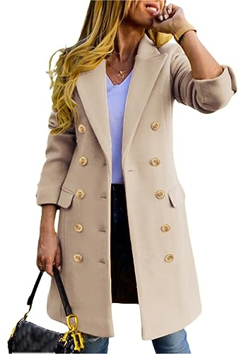 IDEALSANXUN Wool Coats for Women 2025 Fall Winter Double Breasted Mid Length Dress Trench Coats Peacoat Jacket(Beige, M)