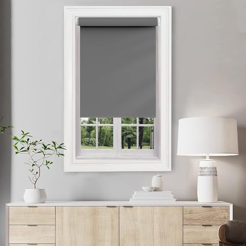 Verdunklungsrollo ohne Bohren Klemmfix 70 x 140 cm Blickdicht Sichtschutz Sonnenschutz Klemmfix Seitenzugrollo Inkl Montage-Teile, für Fenster innen Wandmontage, Dunkelgrau