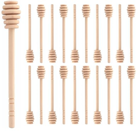 20x Cuillères à Miel en Bois Naturel 16cm - Baguettes de Cuillère à Miel pour Distributeur Confiture de Miel pour Cuisine et Salle à Manger - Serveur pour Bocal de Miel