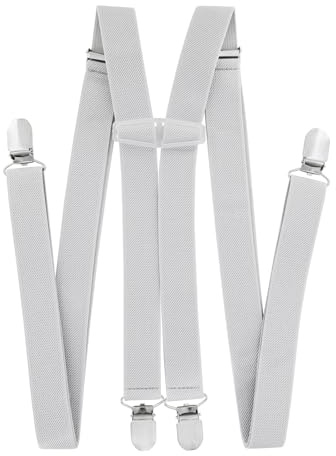 axy Hosenträger für Herren breit 2,5 cm in H-Form mit 4 Hosenträger Clips extra stark längenverstellbar (Lichtgrau)