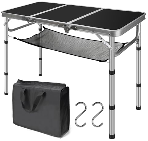 CPROSP Campingtisch Klappbar 90 * 40cm, Koffertisch Camping Faltbar, Camping Tisch, Markttisch Höhenverstellbar 26-70cm