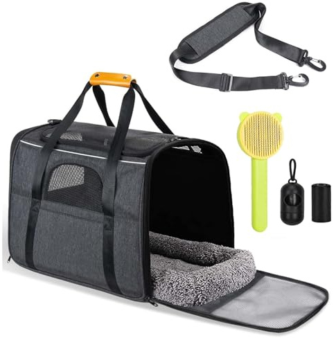 Hundetasche katzentasche Transportbox mit Katze-Tragetasche Airline genehmigt für mittlere, kleine Hunde Katzen unter 20 lbs, mit Geschirr Haarentfernungsbürste