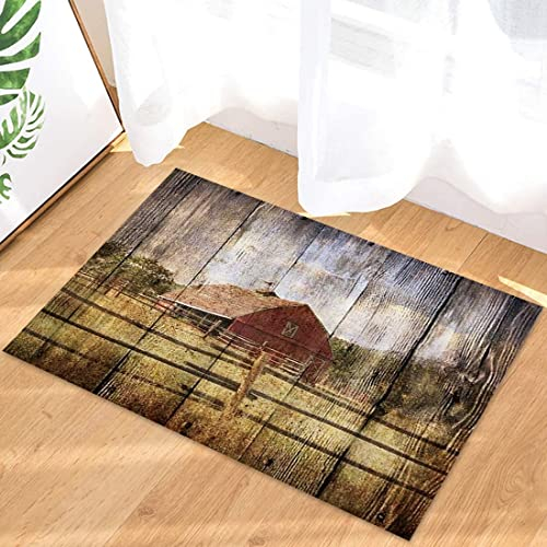 Fußmatte Bauernhof Holzhaus Vintage Holzmaserung Duschvorleger Mode Badteppich Weiche Badezimmerteppich Für Küche Dusche Wohnzimmer 40x60cm