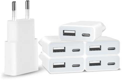 5W USB Ladegerät, 5V 1A 2 Port C+ A Netzteil Stecker, Slim Netzstecker Adapter Steckdose Ladestecker für iPhone, Samsung Handy, MP3, eBook Reader und Mehr (Weiß-6Pack)