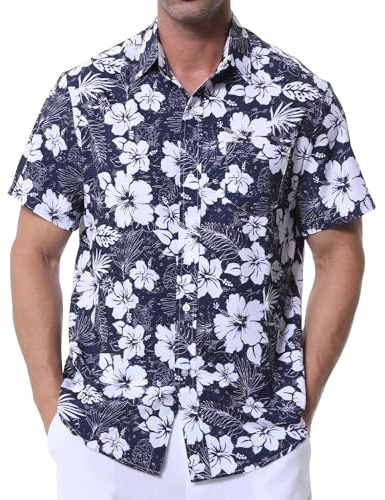 Danfiki Herr funky hawaiianska skjortor kortärmad framficka semester aloha tryckt strand ledig Hawaii skjorta