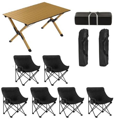 120 cm Faltbarer Campingtisch mit Stuhl-Set, aufrollbarer Aluminium-Picknicktisch, tragbar, leicht, Campingmöbel-Set für Grillen, Garten, Wandern, Angeln
