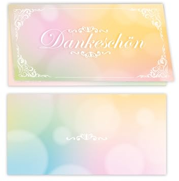 25 Dankeskarten Vielen Dank für Hochzeit, Standesamt, Geburtstag, Konfirmation, Kommunion, Taufe, Geburtstag, Jubiläum. Klappkarten DIN lang (21 x 10,5 cm). Elegantes Design mit zartem Farbverlauf