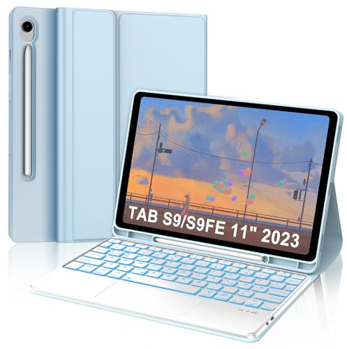 Tastatur für Samsung Galaxy Tab S9FE/S10FE 10.9, Hülle Tastatur Galaxy Tab S9/S10FE 2025 con Touchpad, Magnetisch Beleuchtung mit QWERTZ Keyboard für Samsung S10FE/S9FE/S9 10.9 Zoll 2025, Blau