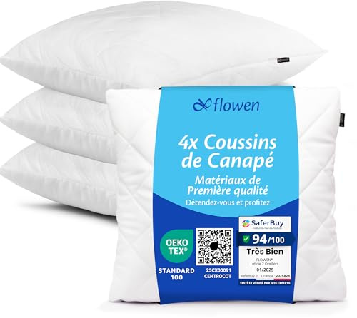 Flowen Cojines Sofa 35x35 Almohadones 4 Unidades Decorativos Relleno Cojin Hipoalergénico Antiácaros y Suave Cuadrado con Funda Exterior Almohada Respirable en Poliéster Blanco