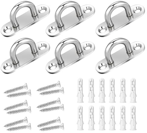QUIIEOSKIA 6 Pcs Eye Plates, 304 Stainless Steel Ceiling Hooks, Heavy Duty Eye Plate Pads, U Hooks Wall Mount Hardware Staple Rings with Screws for Wall Ceiling Hanging