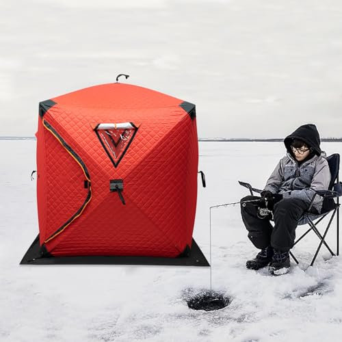145 x 145 x 165 cm utomhus ifisketält, bärbart isfisketält med dragkedja, fisketält för 1–2 personer, röd