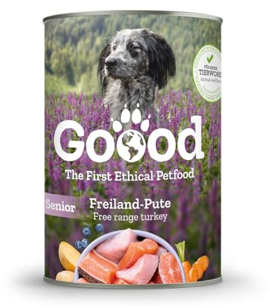 Goood - Senior Freiland-Pute - Nassfutter, Hundefutter - mit nachhaltiger Forelle, regionalem Gemüse, Beeren - Getreidefrei, Glutenfrei, Weizenfrei, Ohne Konservierungsstoffe - 12 x 400 g