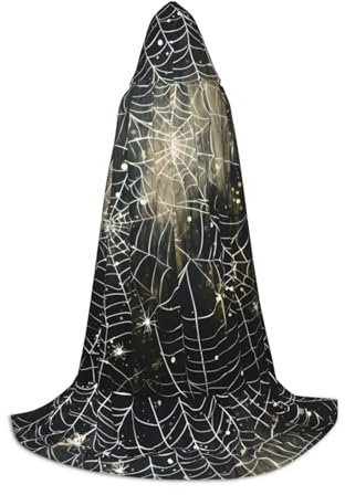 KWQDOZF Halloween-Umhang mit weißer Spinnennetz-Kapuze in voller Länge, Weihnachten, Cosplay-Partykostüme für Unisex-Teenager, Größe 89 cm