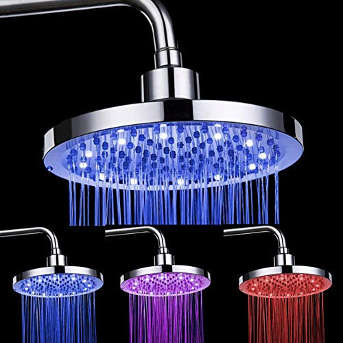 shower head LED Shower Head High Pressure ABS Round Rainfall Showerhead Chrome Changes Automatically According to Water Temperature LED for Relaxation and Spa shower