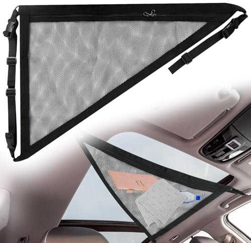 Mongtsamz Rete Portaoggetti da Soffitto Universale per Auto SUV, Triangolo Ferma Bagagli Organizer Bagagliaio, Nero, 70x50cm